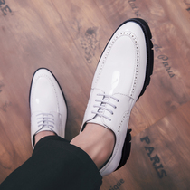 Leather Shoes Mens Lacquer Leather Wedding Korean version Inn Wind Inner heightening 8CM Night Shop 10CM Tide Hairstylist Mens Shoes White