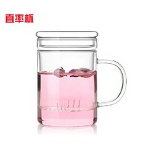 High borosilicate heat-resistant glass tea set Three pieces of Tea Cup slim Cup with lid transparent office Cup (straight Cup)