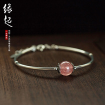 First Thought Handmade Strawberry Crystal Purple Pink Crystal Bracelet Women Korean Style Peach Sterling Silver Simple Bracelet Bracelet