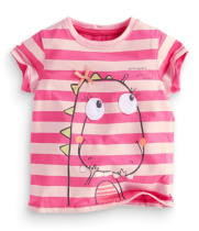 little maven summer new baby girls pink striped dinosaur pure cotton short-sleeved T-shirt
