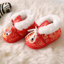 Winter embroidery one-year-old baby toddler shoes thick Womens foot cotton shoes newborn baby tiger head shoes soft bottom autumn