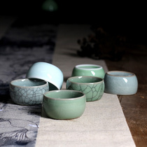 Pro-rhyme celadon Gokao Kiln tea set Kung Fu Tea Cup ceramic Ru kiln semi-handmade tea small Cup Thin tire thick glaze