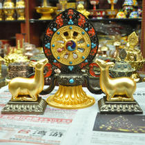 Tibetan Buddhist supplies alloy double deer Falun wheel Buddha Hall ornaments Falun painted alloy double deer wheel