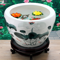 Jingdezhen ceramic fish tank calligraphy and painting tank water tank lotus seed cylinder large small Cuihua Lotus cylinder