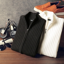 Cardiovert sweater Male jacket Jacket Tide Zip Knit Cardiovert Black Day Ensemble Korean Version Autumn Clothing High Collar Spring Tide