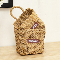 Straw storage basket dormitory hanging basket storage basket bedside key mobile phone basket bathroom bathroom wall-mounted woven basket