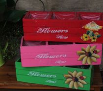 Foreign trade export Yu single to make old solid wood trig appliquer Flowers Wood Basin American Countryside ZAKKA Wood Basin Triple Entry