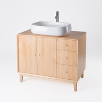 Day series Japanese style log modern Nordic minimalist style pine wood bath cabinet washing table open door drawer floor cabinet
