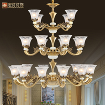 European - style Living Room Challenges Villa Hall lamps three - floor luxury all - copper duplex floor chandelier stairs