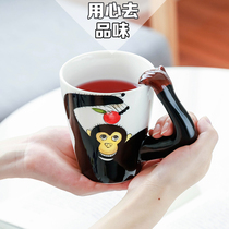 3D three-dimensional creative ceramic animal mug couple Cup coffee cup large capacity with lid Spoon gift office water Cup