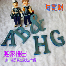 13cm zakka wooden Mediterranean blue English letters wall decoration wall stickers shooting props retro old