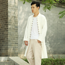National wind original Chinese wind medium long windbreaker Mens and womens spring and Autumn vintage Chinese mens jacket cotton and hemp cloak