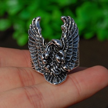 Tibetan silver domineering eagle head ring eagle wings male ring national style personality ring male ring trend silver ornaments