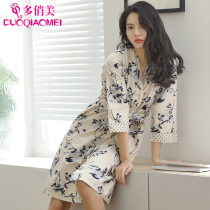 Nightgown women cotton bathrobe summer thin long bathrobe kimono sexy pajamas cotton summer national wind morning gown women