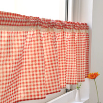 American lace curtain toilet half curtain kitchen coffee curtain red grid coffee grid short curtain non-perforated curtain