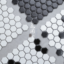 Nordic style white ceramic mosaic black small hexagonal mosaic toilet wall tile six-sided tile