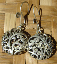 Ethnic style earrings handmade Miao silver hollow earrings