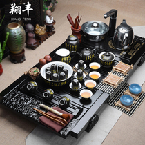 Xiangfeng ceramics Blue and white porcelain tea set Solid wood tea tray Chinese Tang poetry pot Teapot Kung Fu Tea set