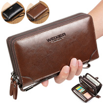 WEIXIER leather handbag oil wax leather mens casual trendy bag clutch bag mens leather wallet