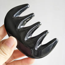 Famous horn craftsman Black water horn head five-tooth meridian massage scraping comb handmade for self-use gift good