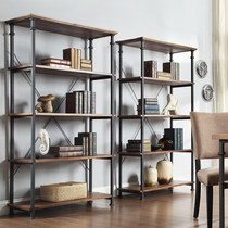 loft American solid wood bookshelf iron retro shelf multi-layer storage display rack manual customization