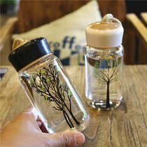 Creative branch Transparent single-layer glass Male and female students rope Mini small fresh water cup Portable handy cup