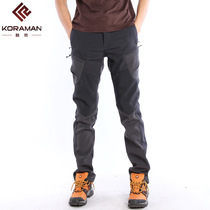 Soft shell assault pants mens autumn and winter pants outdoor windproof and breathable warm fleece climbing pants slim and wear-resistant