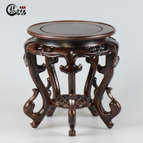 Ebony wood carved round Ruyi Fragrant Fragrant Vase bonsai base Flower holder Buddha statue Fish Tank Black Catalpa base