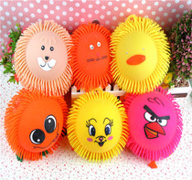 Hot sale stall night market dense hair animal head TPR hair ball vent flash ball soft rubber childrens toys
