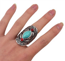 European and American jewelry retro storm Simia national turquoise ring carved opening adjustable ring female