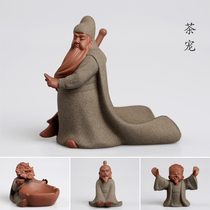 Colored sand pottery Purple Sand Three Kingdoms Guan Yu Kong Ming Zhang Fei Liu Bei Tea pet ornaments Kung Fu tea accessories Tea play