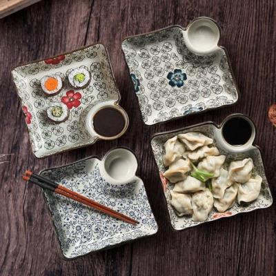 Hand Painted Fields Garden Wind Ceramic Sushi Pan Fish Pan Dumplings Pan Personality Rectangular Shallow Dish Dish Dishes Home Cutlery
