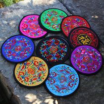 Retro ethnic coasters Ash cylinder mats household placemats insulation mats fabric embroidery cushions a pair of specials