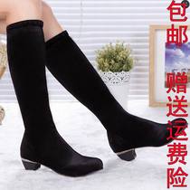 Autumn and winter high soft bottom square dance boots golden velvet sailor dance boots womens style middle heel dance boots modern dance shoes