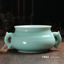 Zhang Jian pure handmade antique Phoenix ear furnace ceramic large incense burner Longquan celadon incense ornaments furniture Buddha Hall incense burner