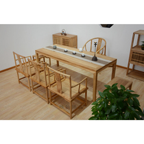 New Chinese tea room tea table Dining table Rectangular old elm paint-free solid wood tea chair combination circle chair Zen conference table
