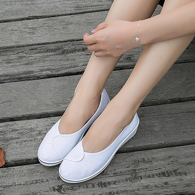 天天特价一字护士鞋布鞋白色坡跟软底防滑单鞋帆布小白鞋工作鞋