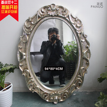 European style PU frame carved bathroom mirror Golden hotel decoration mirror table plate mirror Bedroom dressing mirror Wall mirror