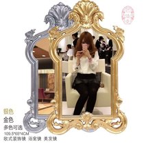 European retro carved bathroom mirror Golden barber shop mirror Hair salon mirror Wall mirror Beauty salon mirror