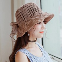 Spring and summer Han version silk satin large butterfly knot cotton linen sunhat children summer beach great eaves hat foldable sun hat