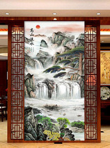 Painted tiles elegant background wall landscape entrance art wall Chinese-style TV sofa background wall tile microcrystalline
