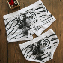 2-strip sexy tiger pattern cotton couple underwear underwear set mens flat corner Womens triangle creative gift