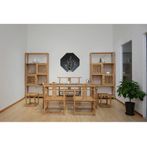 New Chinese style simple tea table Zen furniture paint-free old elm solid wood black walnut antique dining table and chair combination custom
