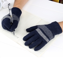 Autumn and winter mens womens knitted stitching color warm gloves finger wool students divided into five finger gloves