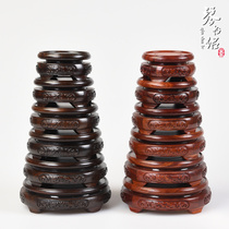Black Catalpa wood round carved base red solid wood carving purple sand pot flower vase flower bonsai stone Jade handicraft base
