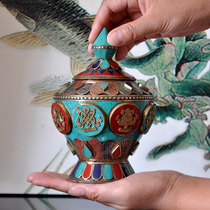 Baby bottle Nepal red copper beeswax auspicious eight treasure bottle Rice Box single 7 inch high 17 5cm