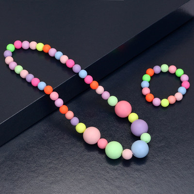 儿童时尚彩色串珠短款项链套装 女童毛衣链可爱配饰挂件新年礼物_7折
