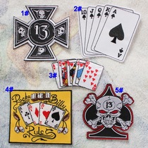 Heart embroidered B13 punk rock cross 13 spades skulls poker card embroidery backstick