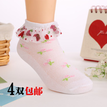 Children strawberry socks spring autumn lace floral side socks Socks Midi Toddler Baby Summer Mesh Slim Pure Cotton Girl Socks