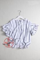 S143C 0717 sweet and slimless floating with lace vertical stripe layer by layer of lotus leaf edge splicing short sleeve shirt